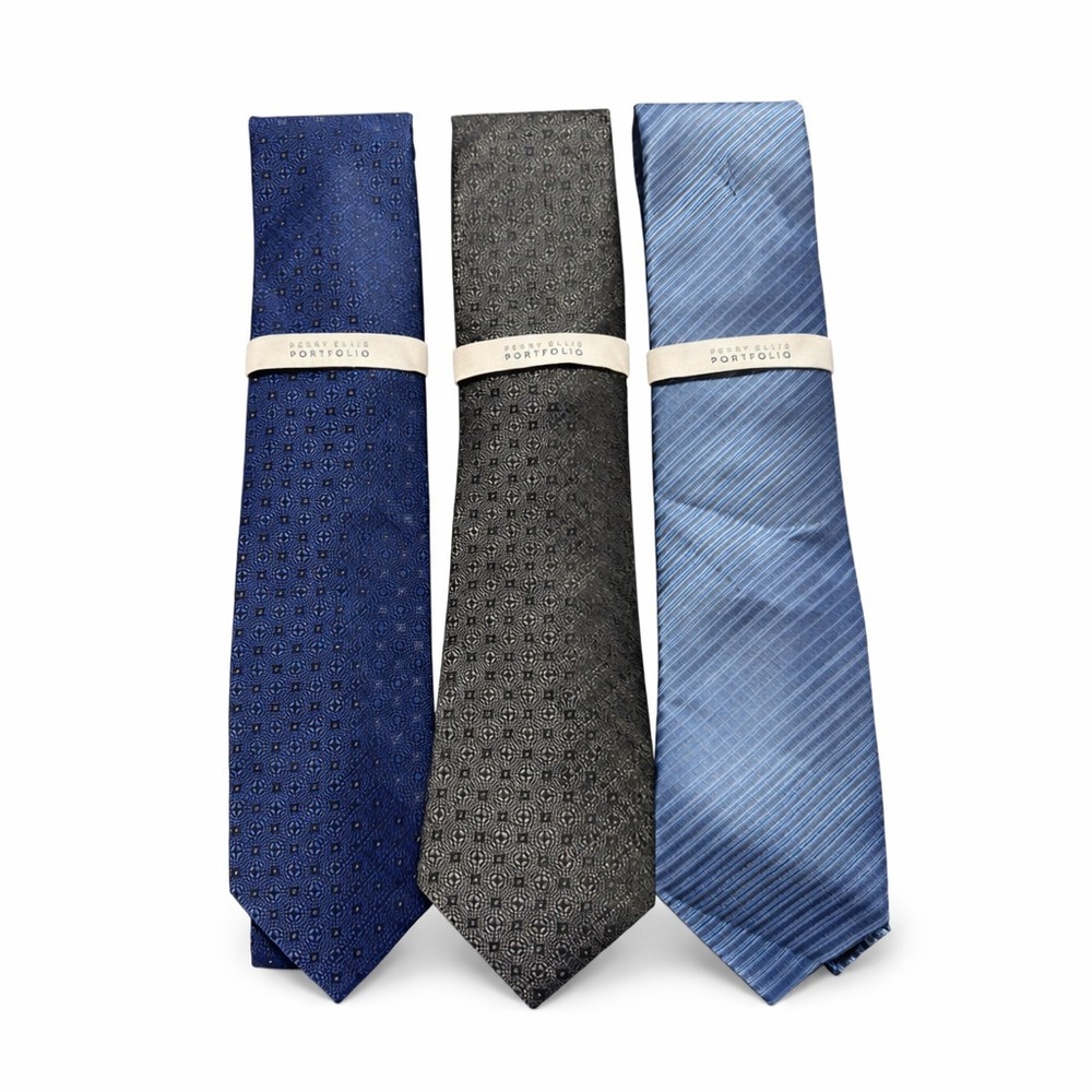 Perry Ellis Portfolio Men's Ties Geometric Striped Classic Necktie Lot of 3